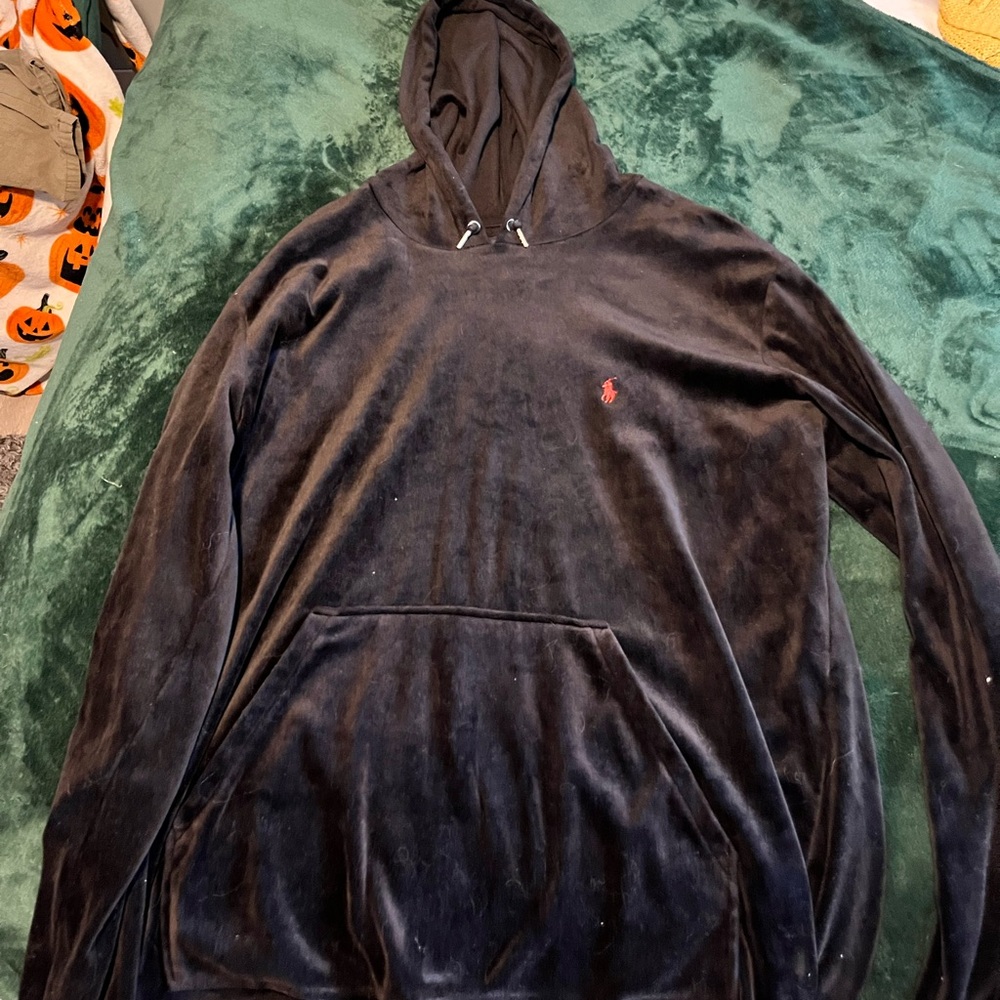 Black velvet polo sweatshirt